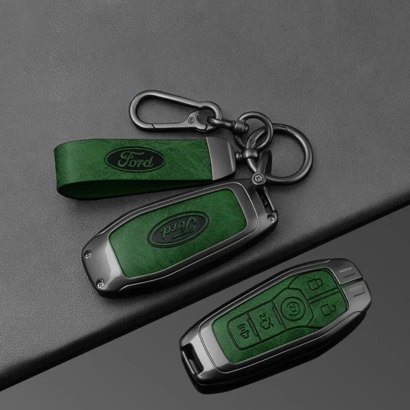 Autoaufkleber Ford Zinklegierung Leder Auto Schlüsselhülle Abdeckung Schutzschale Für Ford Fusion Mondeo Mustang F-150 Explorer Edge 2015