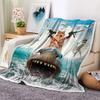 Funny Cat Throw for Kids, Farmhouse Cool Cat Riding Shark On Blue Ocean Fleece Throw Blanket Cozy Soft Lightweight Couch SofaBed