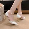 Fashion Pointed Toe Baotou Sandals Women's 2025 New Stiletto Hollow Single Shoes Versatile Pearl Strap Women's Shoes