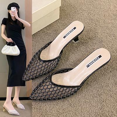 In the Spring and Summer of 2025, the New Baotou Wears Sandals, Fairy Style Pointed High Heels, and Thick-heeled Cool Slippers.