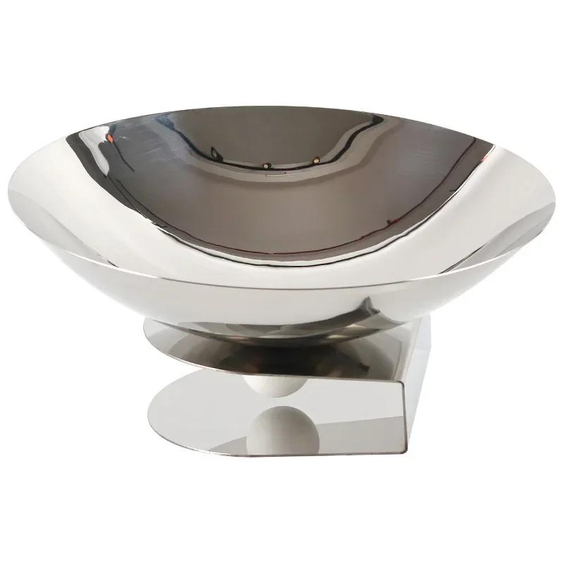 Luxury Metal Semi-circular Vertical Fruit Tray, Stainless Steel High Footed Snack Storage Tray, Dining Table Decoration Ornament