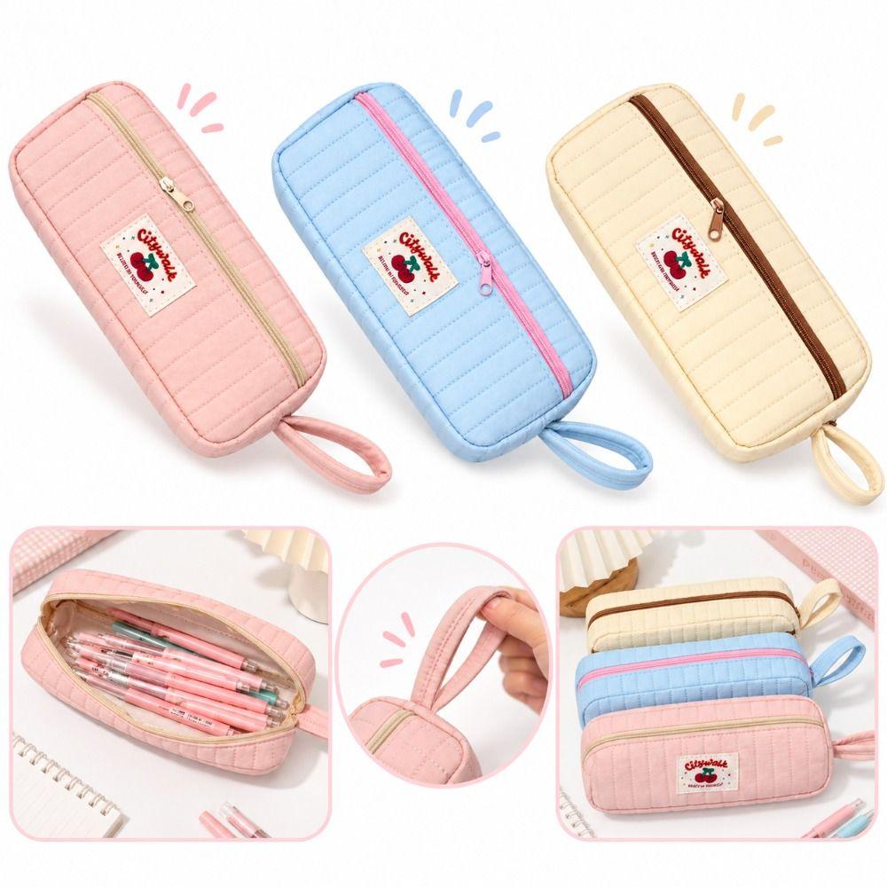 Soft Quilted Pencil Case Large Capacity Pencil Pouch New Pen Bag  Office Supplies