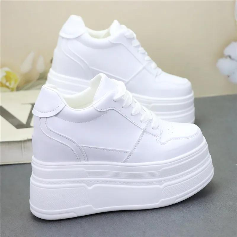 Móda 12CM Mikrovlákno Pravá Kůže Dámské Ležérní Platforma Klínek Jaro Vulkanizované Bling Robustní Tenisky Podzim Módní Boty