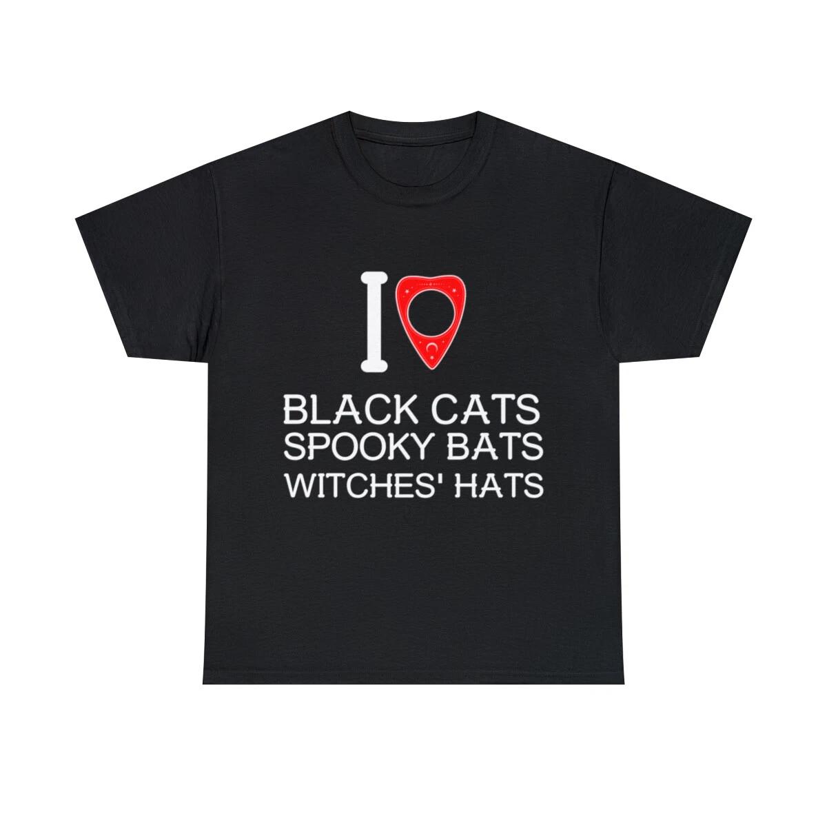 I Love Black Cat Spooky Bats Witches  Hats Graphic Tee Shirt, S-5XL 3XL
