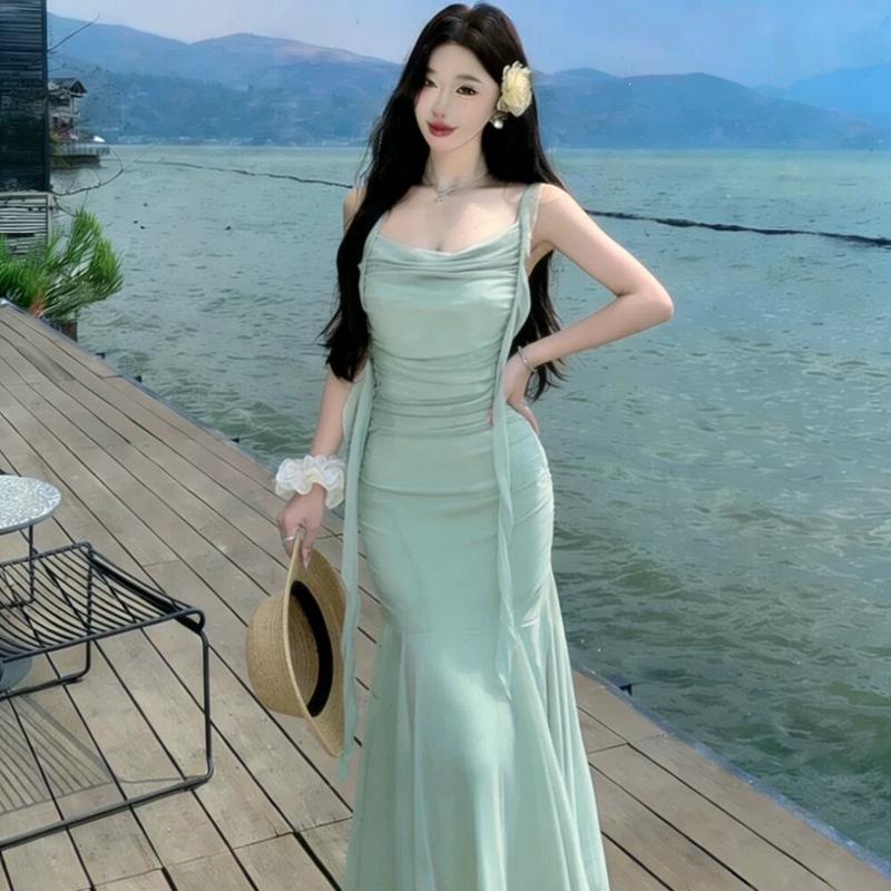 Gentle Temperament Skirt Feeling Beautiful French Niche Covering Meat and Showing Thinness Waist Pure Desire Suspender Fishtail Dress