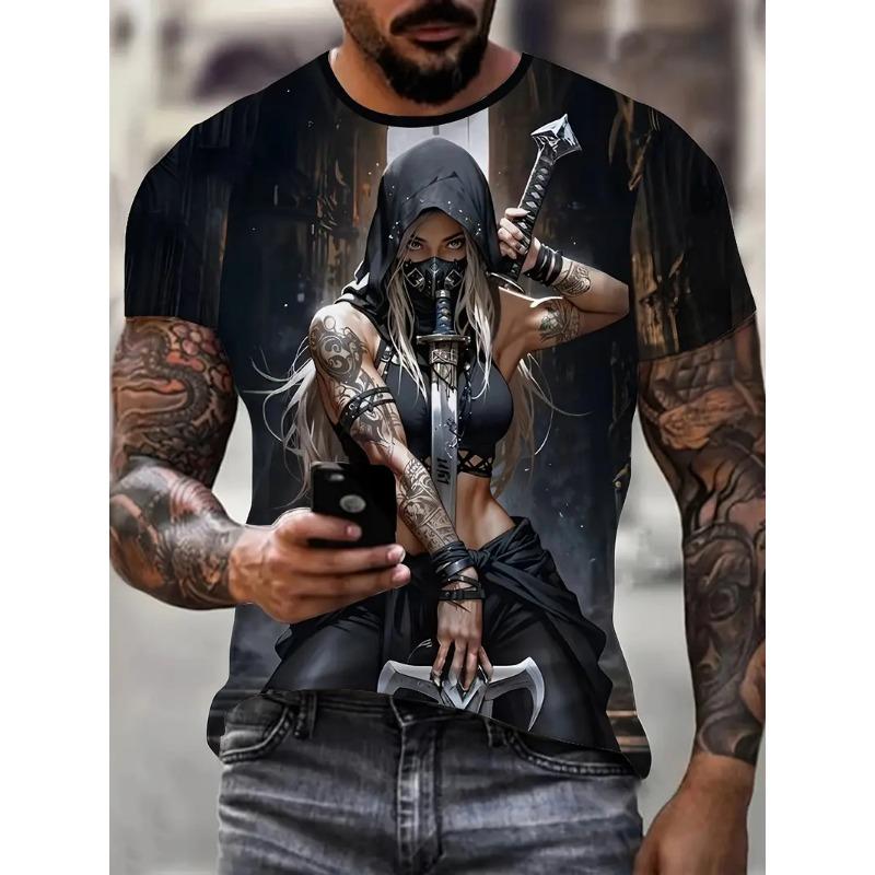 2026New Men's Cool Tattoo Girl Graphic T-Shirts Street Trend 3D Print Personality