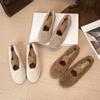 Winter Short Plush Fur Ballet Flats Shoes for Women Cross Tie Elegant Warm Fleece Mary Janes Shoes Ladies Round Toe Comfortable