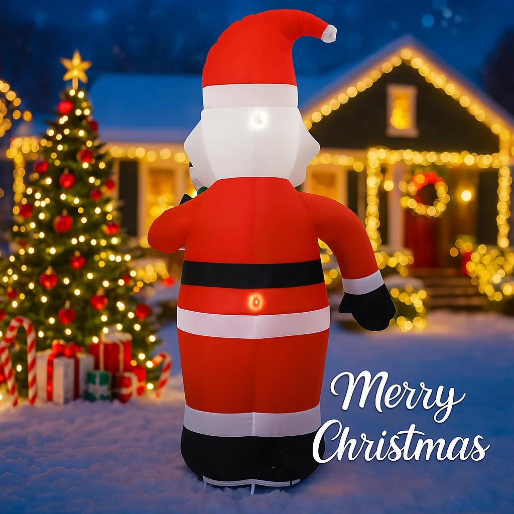 3.94FT Inflatable Santa Claus Candy Cane Toy Xmas Yard Decoration Festive Gift LED Lit Christmas Supplies Home Decor Ornament