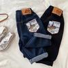 Kids Fleece-Lined Denim Pants with Cute Bear Print for Boys and Girls