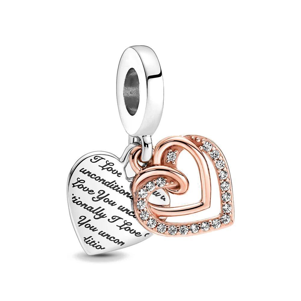NEW 925 Silver Charm Fit Original Bracelet Accessories Women Jewelry Love Series Cupid Pink Heart Rose