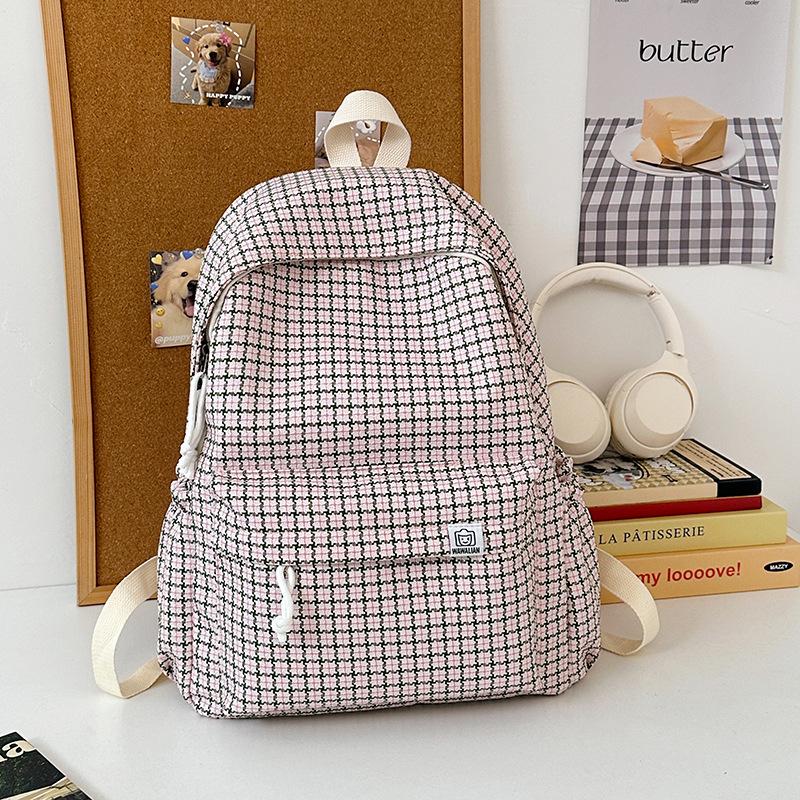 Casual small fresh plaid schoolbag female college student lightweight backpack versatile schoolbag