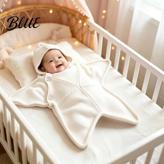Coperta antivento per passeggino, sacco a pelo a forma di stella marina per neonato, copertina morbida in maglia per tutto il corpo con cappuccio comfort per neonato, anti-calcio, caldo, per dormire