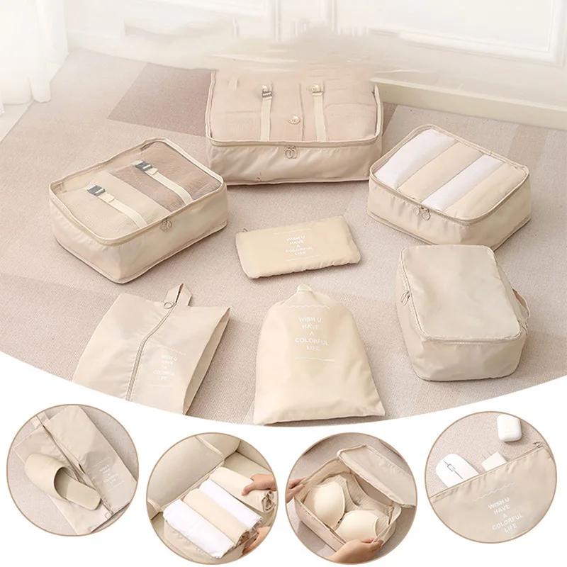 7-8-9-piece Set Travel Bag Organizer Clothes Luggage Travel Organizer Blanket Shoes Organizers Bag Suitcase Pouch Packing Cubes