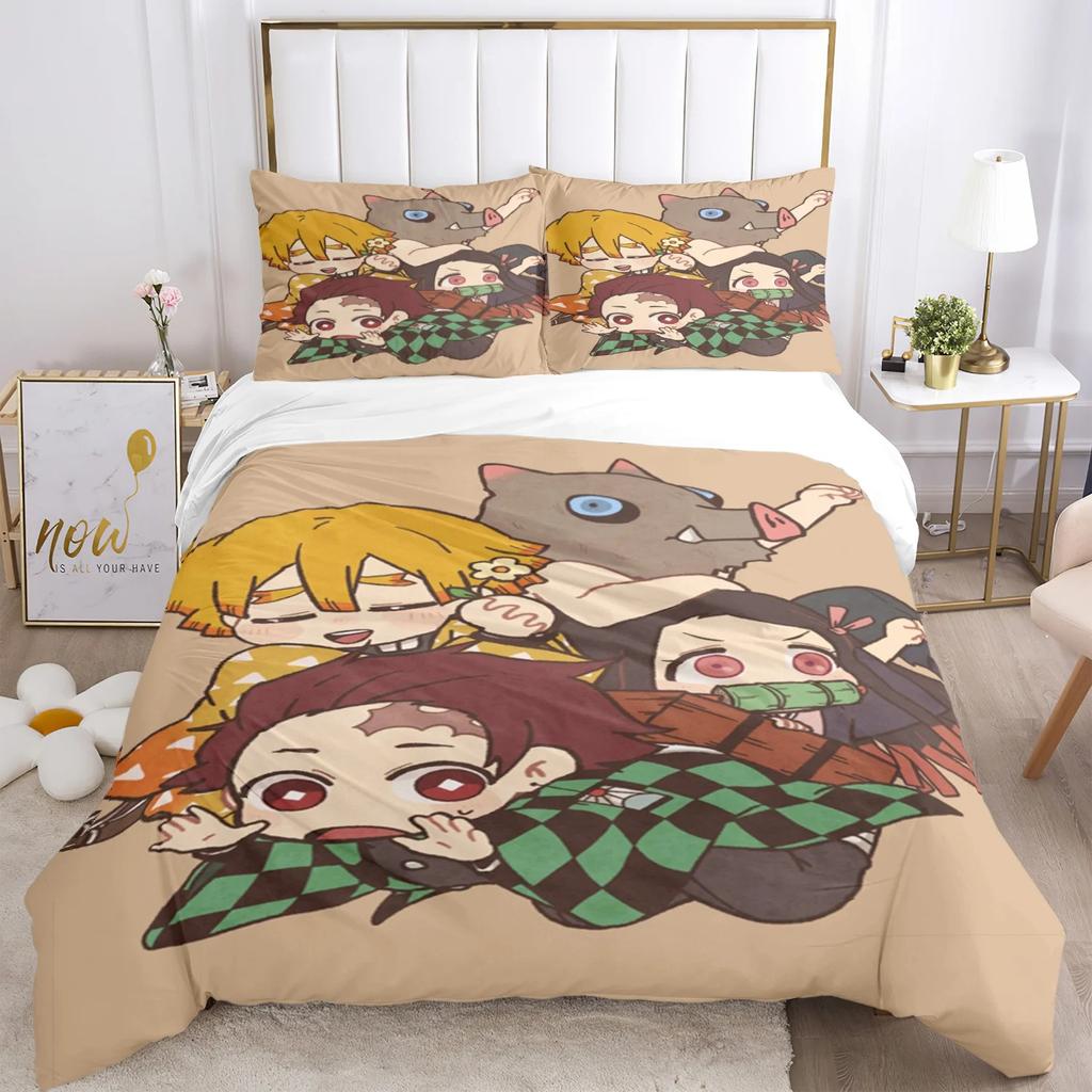 3D Print Demon  Slayer Bedding Set Three Pieces Cartoon Anime Duvet Cover Set Kids Teens King Double Full Comforter Sets Gift