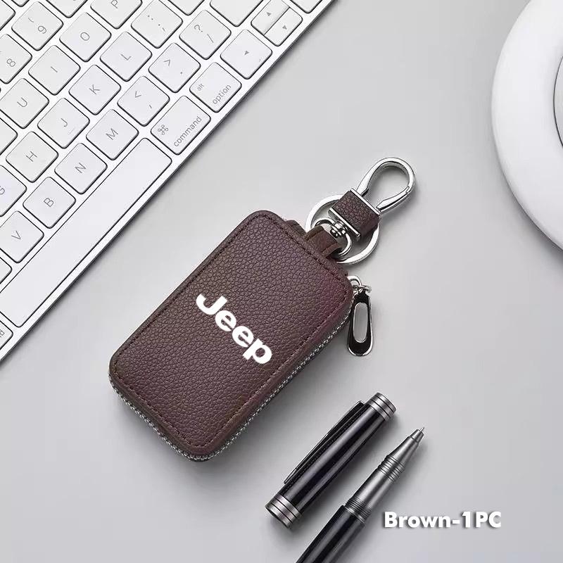 Leather Car Keychain Bag Organizer Key Zipper Case Bag Protection Cover For Jeep Cherokee Patriot Liberty Wrangler JK JL