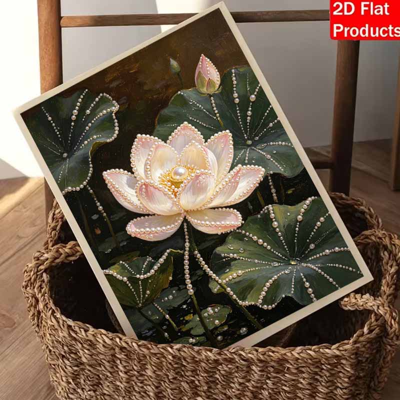 Pearl Lotus Painting Kit. Painting Art Handmade Diy Home Decoration Painting. Elegant Floral Wall Decor. Luxury Pearl Embellishment.