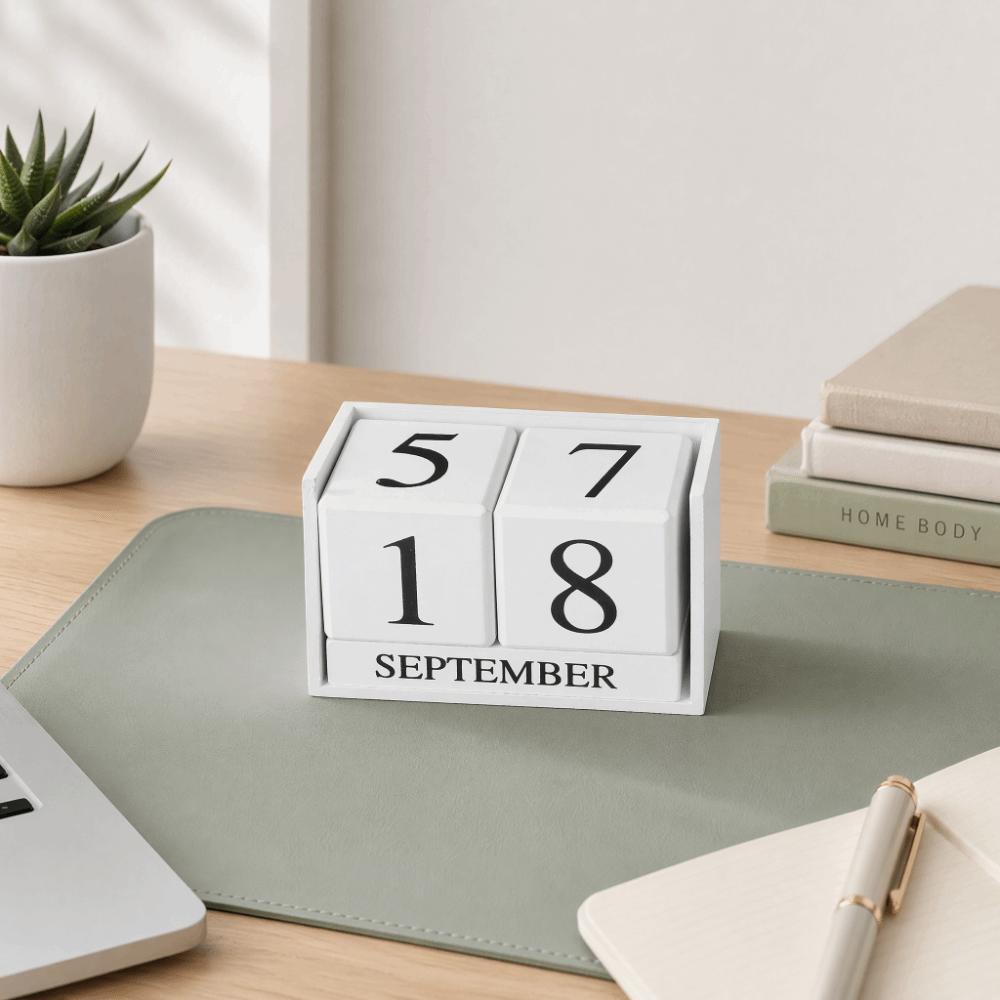 6pcs Month Desk Calendar Blocks Date Perpetual Desk Calendar Wooden Block Calendar Classroom Use
