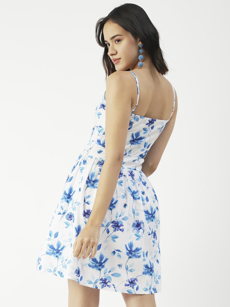 Moomaya Printed Spaghetti Strap Dress, Tie-Knot Knee Length, Flared Dress