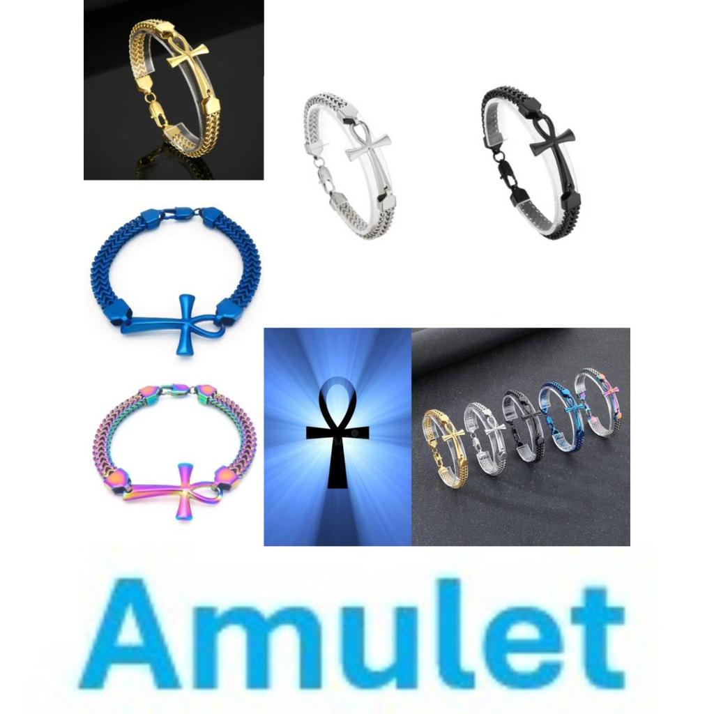 Bracelet Vintage Charm Pendant Amulet Talisman Ankh Cross Men Women Stainless Steel Egypt Egyptian Key Life Religious Jewelry Gift Hip Hop Rock Goth