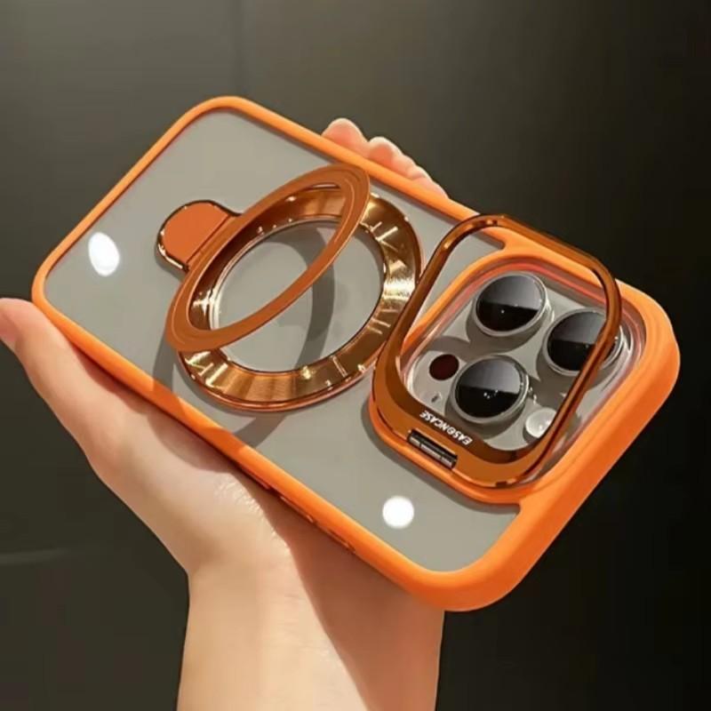 Luxury Ring Magnetic Glass Lens Stand Phone Case for iPhone 17 16 11 13 14 12 15 Pro Max Funda Magsafe Clear Protect Cover