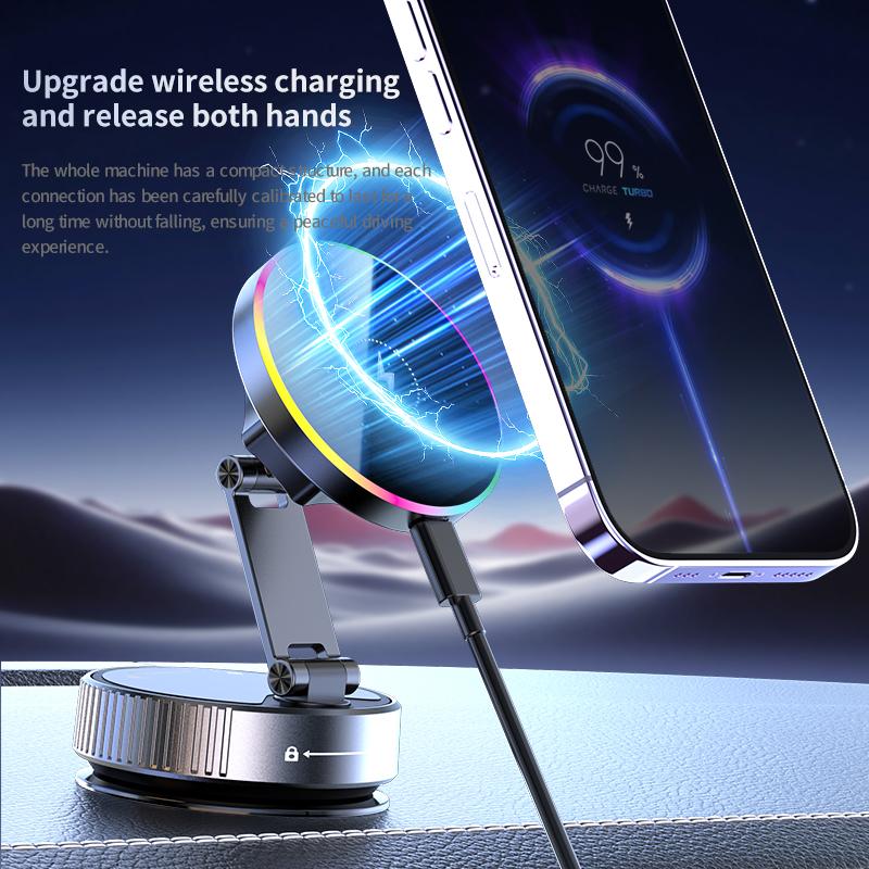 Magnetic Car Wireless Charger Phone Holder 360° Rotatable Phone Mount for Iphone Samsung Xiaomi Suction Cup Vacuum Foldable