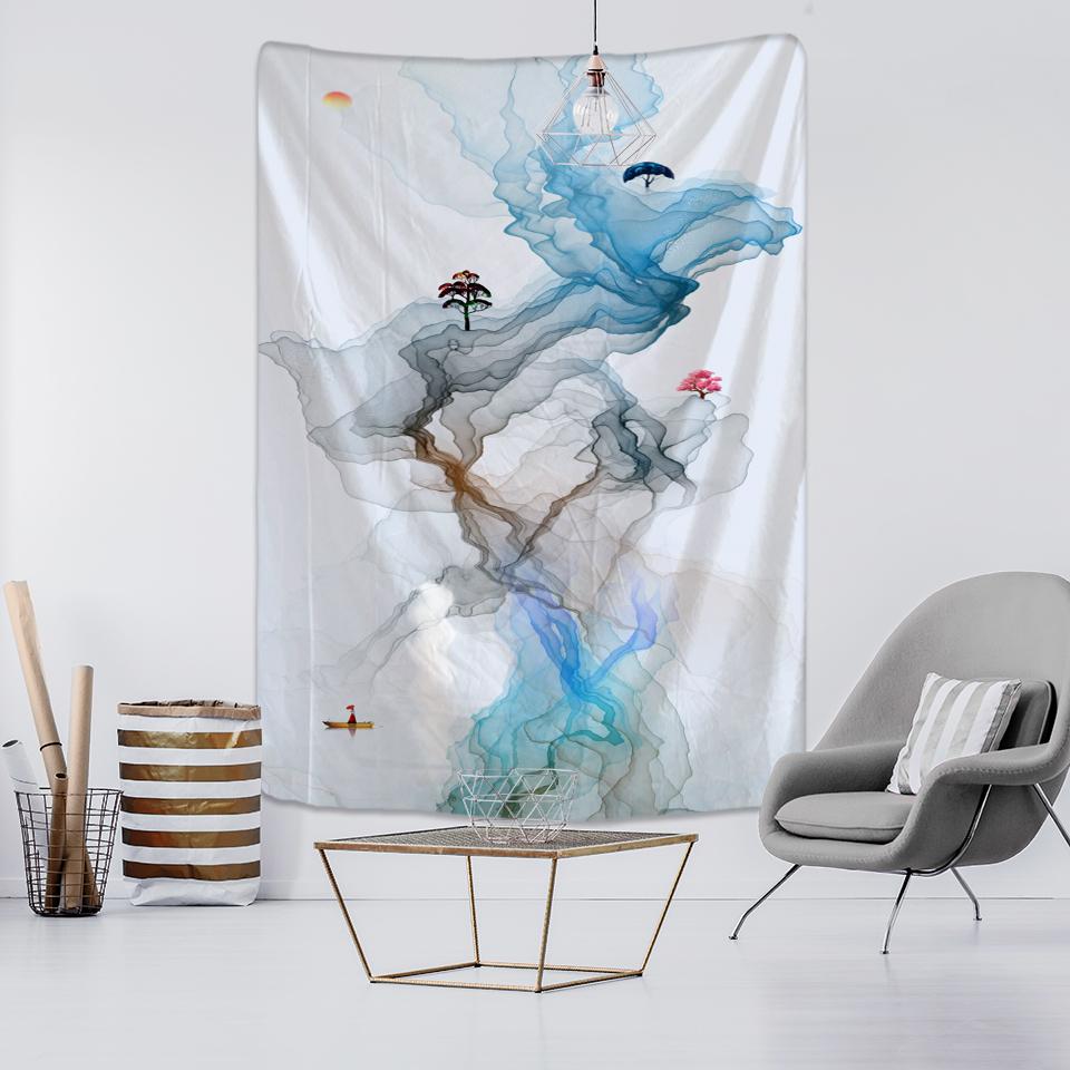 Tapiserie cu pene de păun agățat pe perete stil nordic boem, mister psihedelic, hippie, decor simplu pentru acasă