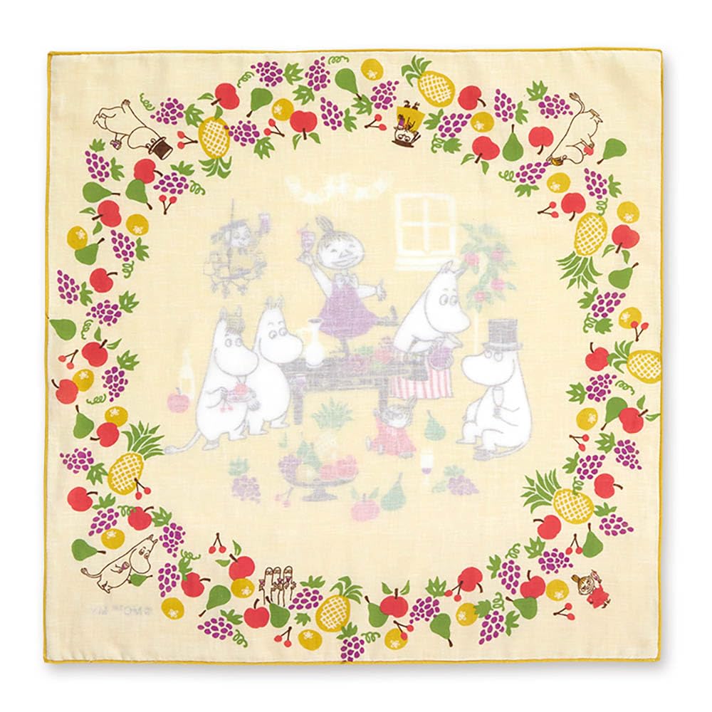 JIKAN STYLE Moomin Nordic Lunch 48 X 48 Cm To 12 X 12 05934 Goods, Gift, Cloth/Bento Wrap, 100% Cotton, Fruit, Yellow, Approx. (Folds Approx. Cm),
