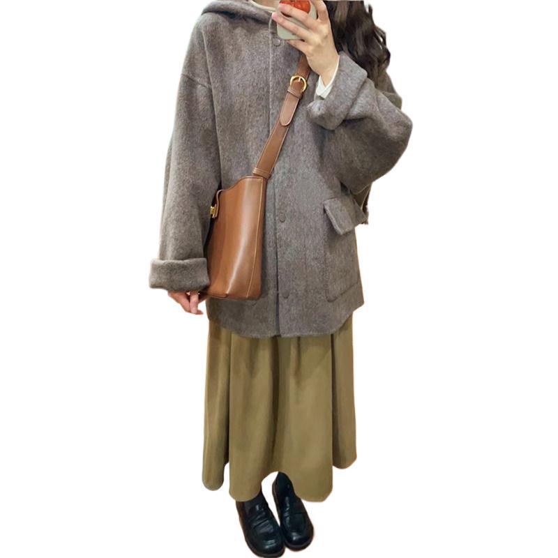 Women's Plus Size Retro Hooded Woolen Coat - Autumn/Winter Collection