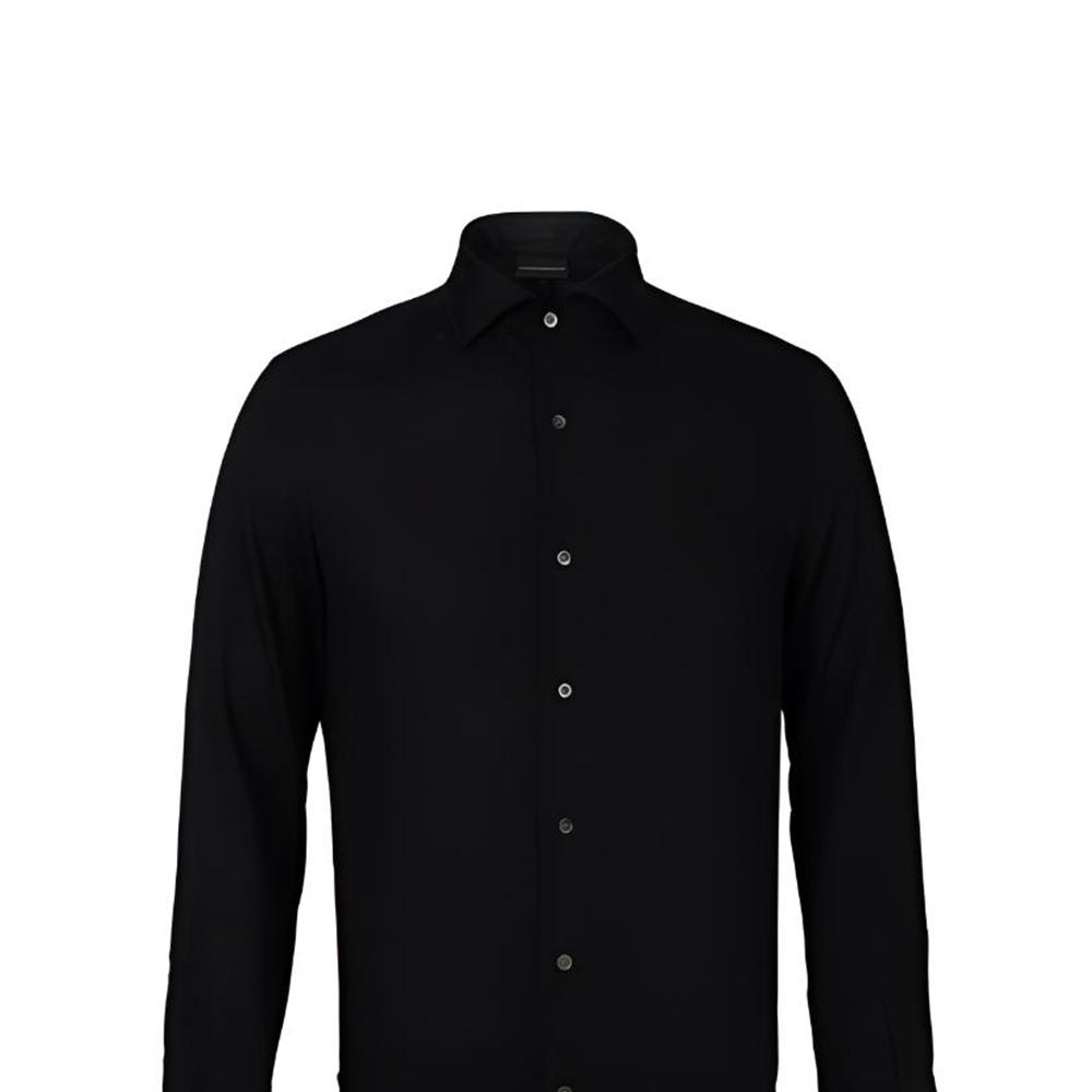 Emporio Armani Solid Color Casual Polo Long Sleeve Shirt Men Shirts Black 6L1C86-1N8JZ-F003