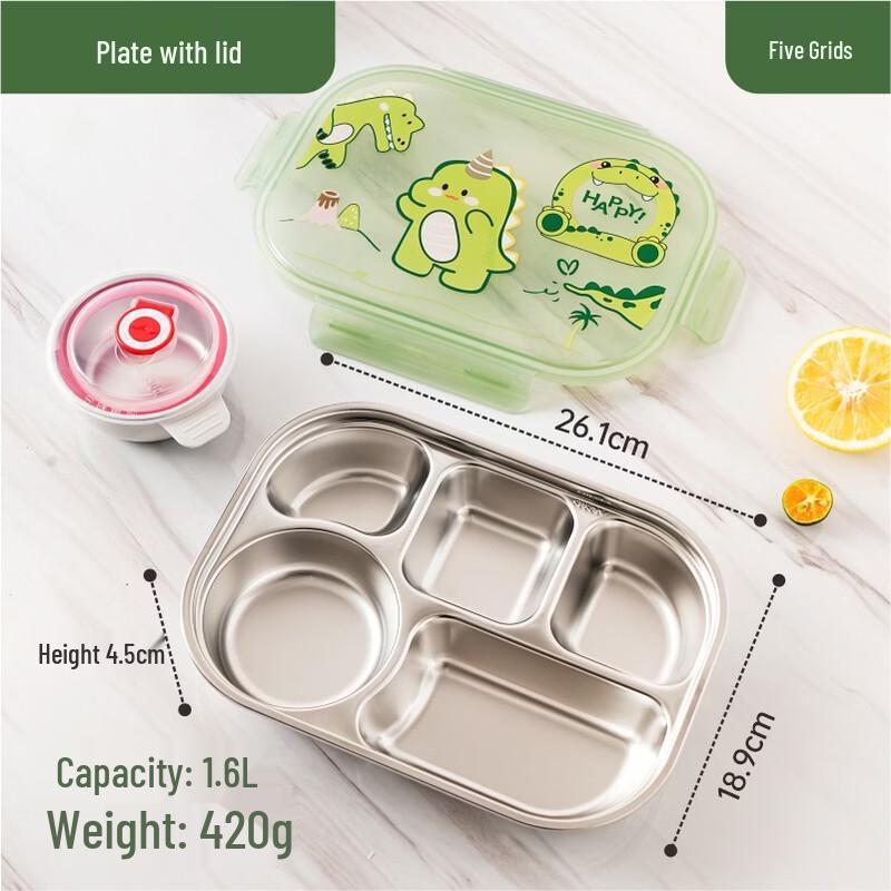 Ruhan 304 Stainless Steel 5-Compartment Divided Meal Box