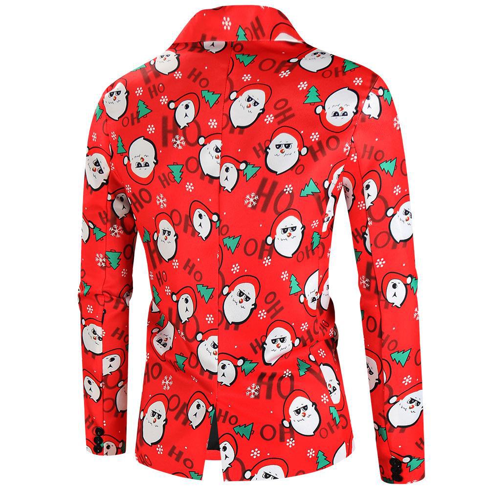 Men's 2022 Christmas One-Button Print Suit: Large Size Three-Piece for New Year