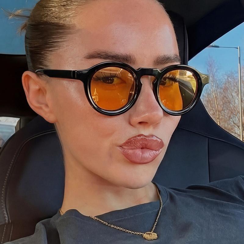 Round simple sunglasses new retro sunglasses fashion trend UV protection sunglasses concave shape