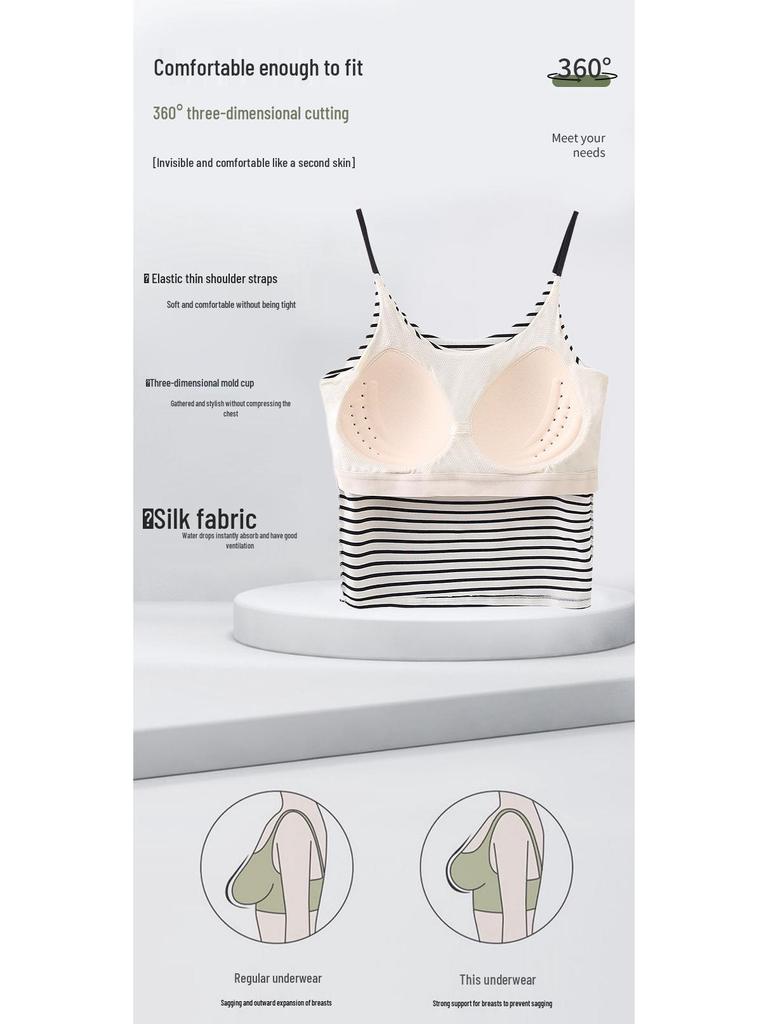 Women's Spring/Summer Sling Vest with Chest Pad - Slim-fit, Thin Straps, Underarm Coverage, Stylish Back Design.