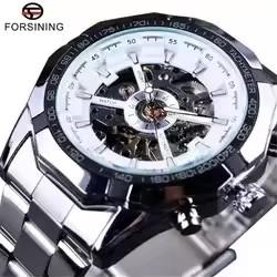 Forsining Hot Gold Men Automatic Mechanical Watches Luxury Skeleton Men's Gift Watch Stainless Steel Wristwatches Luminous