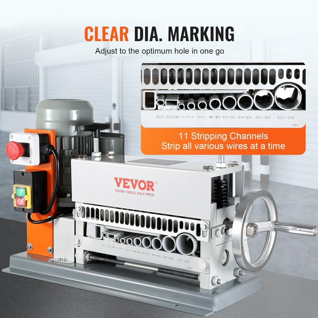 Automatic Wire Stripping Machine, 0.06''-1.42'' Electric Motorized Cable Stripper, 370 W, 88 Ft/min Wire Peeler with An Extra Manual Crank, 11