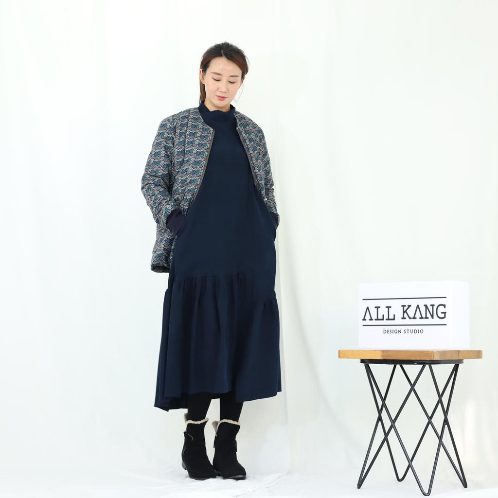 Olgangdijainseutyudio Corduroy Asymmetrical Frill Long Dress