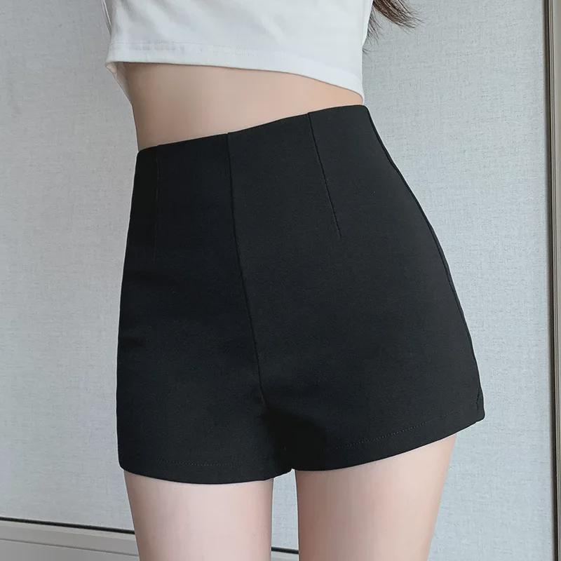 Summer 2023 Women's Black Suit Shorts with Anti-Exposure Safety Design