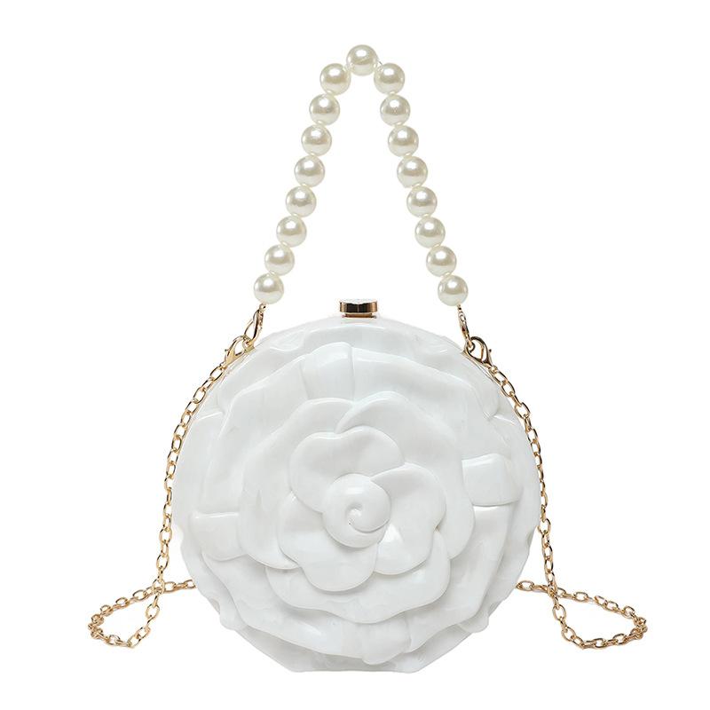 Chain Flower Acrylic Women's Bag 2025 New European and American Niche Shoulder Bag Pearl Handbag Dinner Bag Tide