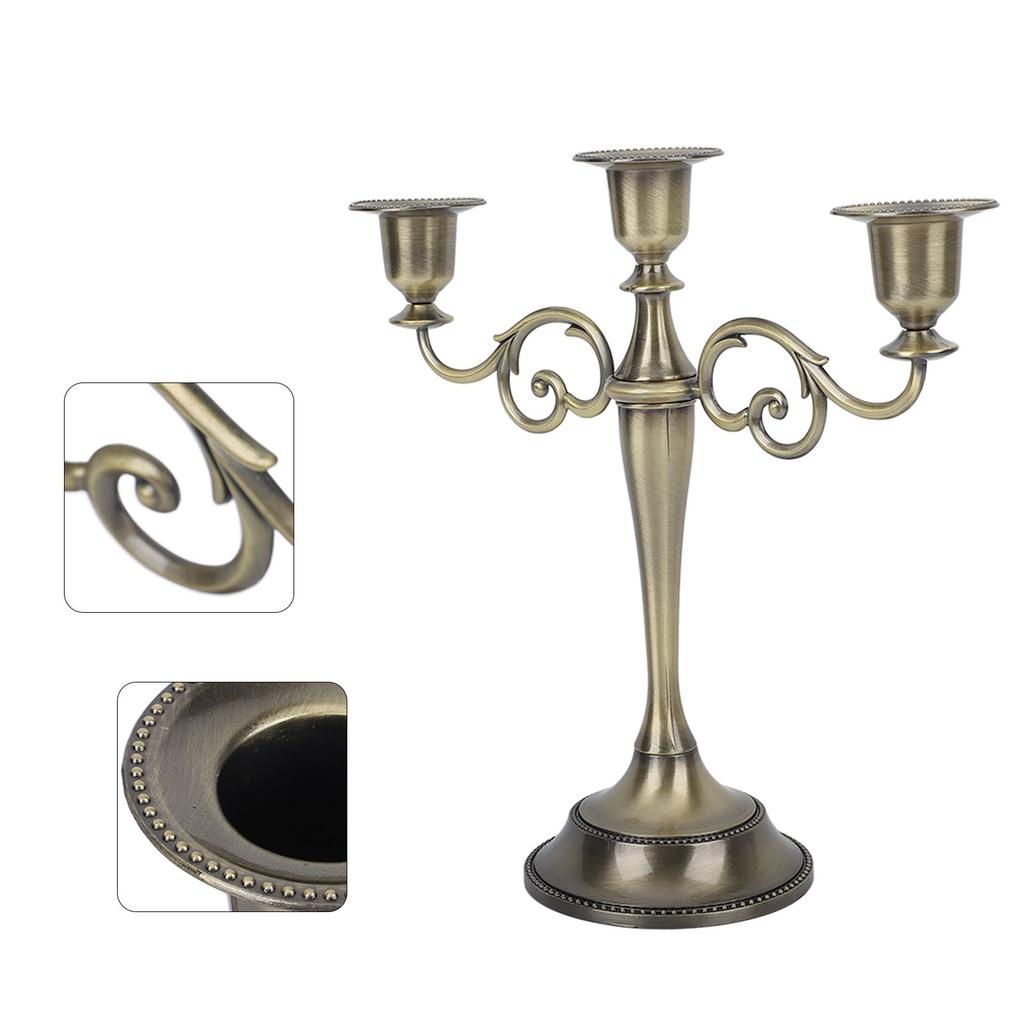 Metal Candle Holder 3 Arms High Gloss Retro Exquisite Candlestick Holder for Dining Tables Wedding Decoration