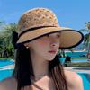 Chic Korean Style Breathable Straw Sun Hat with Bowknot - Women's Foldable Design