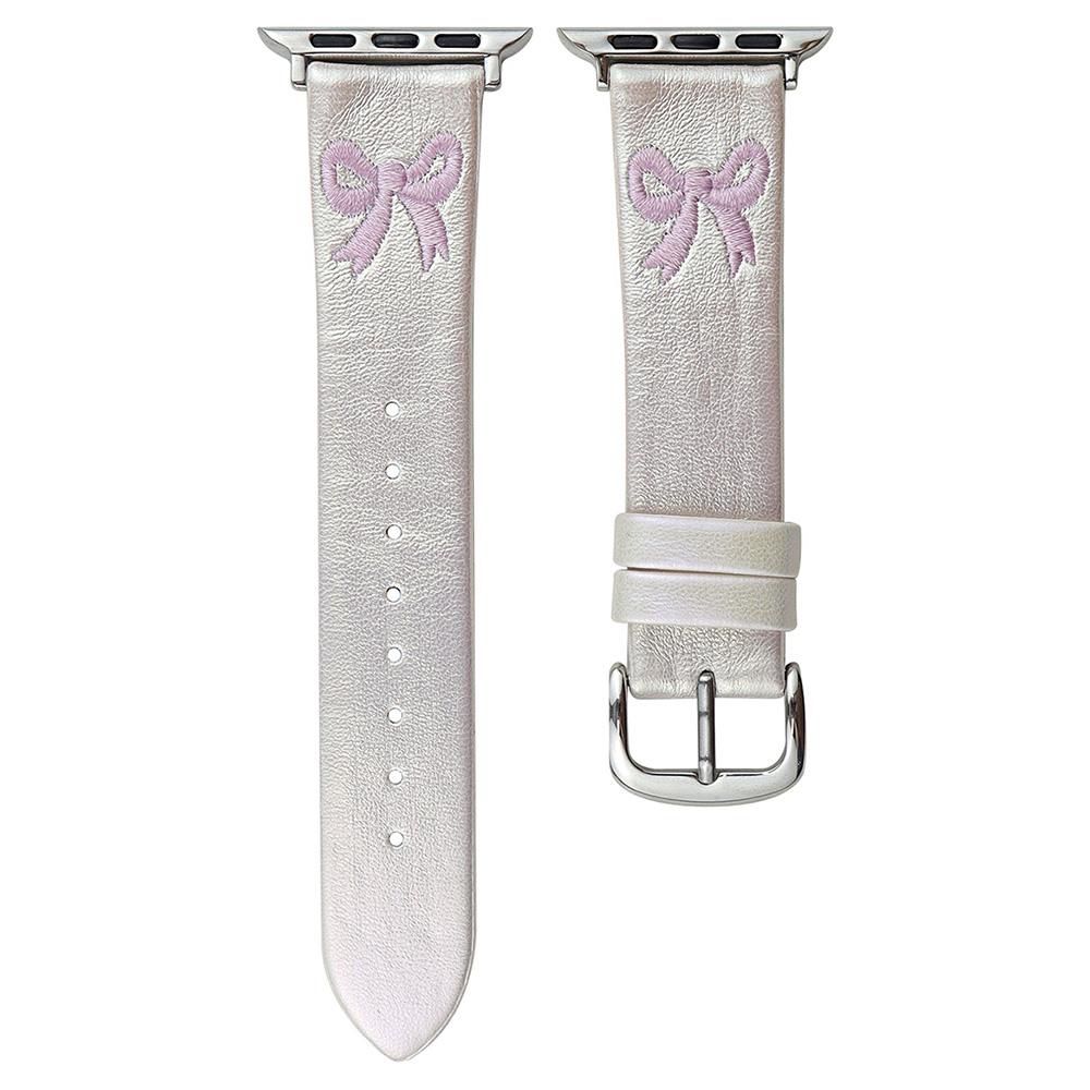 

For Apple Watch Series 10 42mm/9 8 7 41mm/SE (2023) SE (2022) SE 6 5 4 40mm/3 2 1 38mm Watch Band Bowknot Leather Strap Gradient Silver Pink