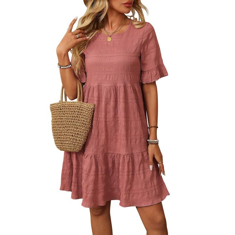 Spring Summer Women's Loose Casual Short Sleeved Flowing Dress
