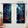 2pcs 2D flat printing Halloween Window Curtains Purple Robe Monster and Pumpkin Lantern 100% Polyester Fabric Without