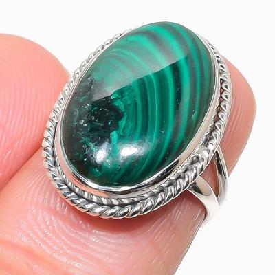 Natürlicher Malachit Edelstein 925 Massiv Sterlingsilber Schmuck Ring Größe 6 I4d76