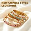 New Colorful Bangle Bracelet Gold Plated Chinese Style Enamel Flower Bracelet Elegant Handmade Cuff Bracelet Women
