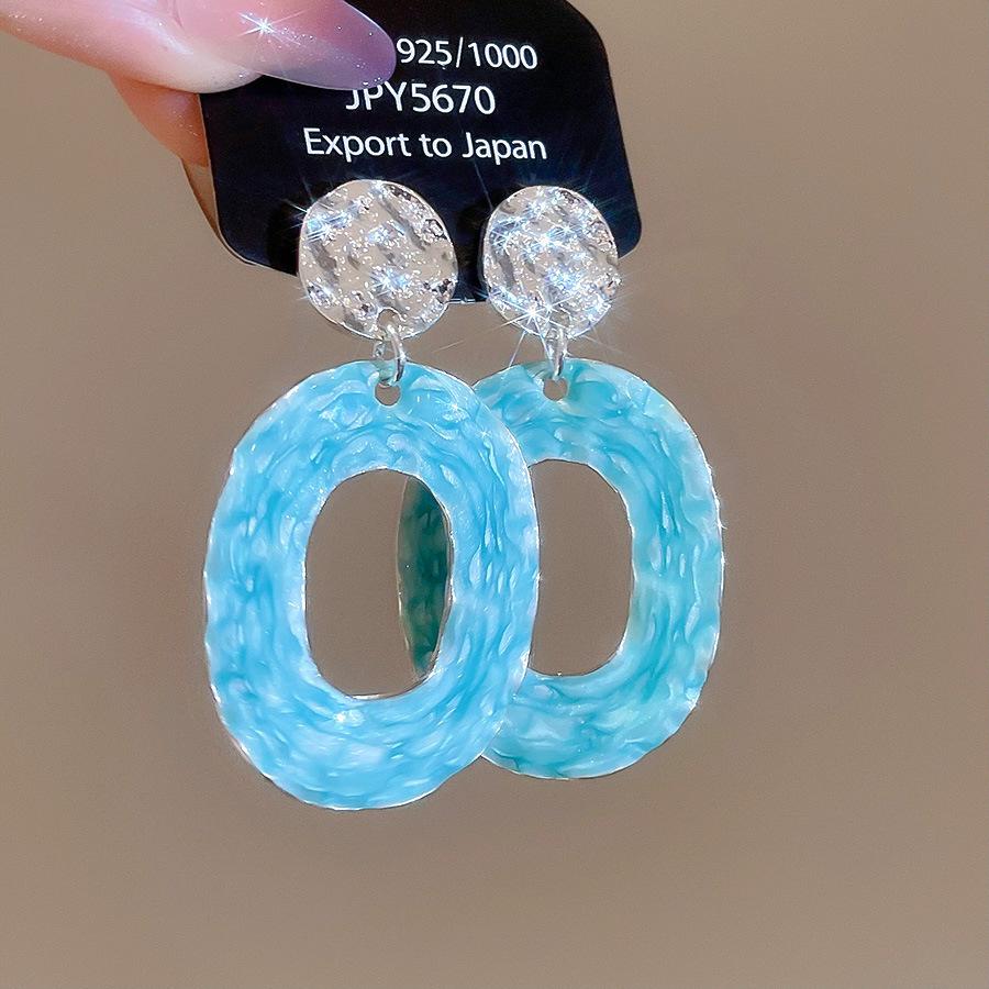 New blue flower fringed earrings, fresh niche design studs, women's summer vacation earrings