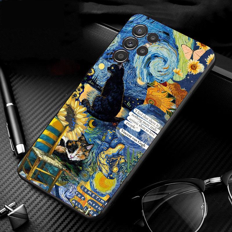 Phone Case For Samsung Galaxy S26 S25 S24 S23 S22 S21 Ultra S24 S23 S22 S21 S25 Plus S24 FE Starry Night van gogh cat
