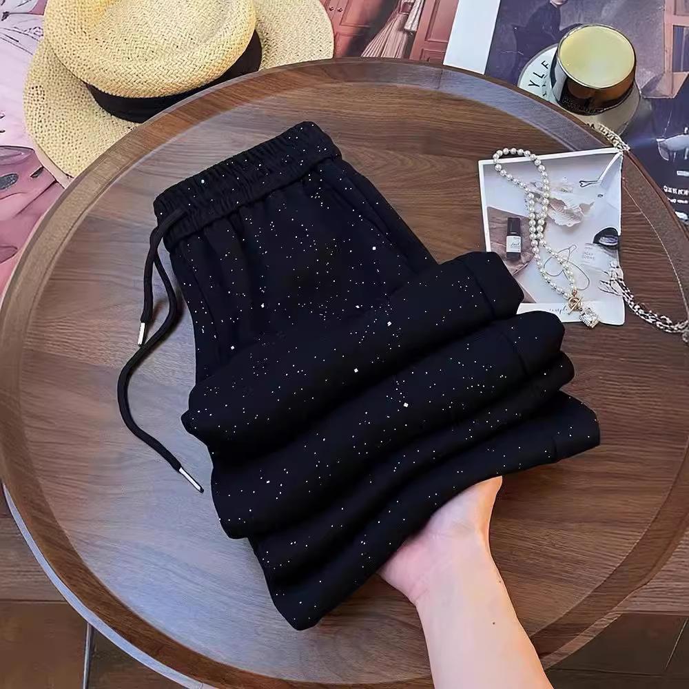 Glittering Star-filled Wide-leg Pants for Women In Summer New High-waist Straight Floor-moving Informal Sports Long-length Pants for Women