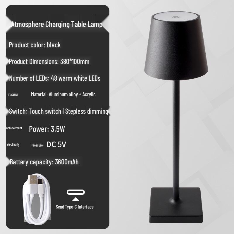Rechargeable Touch Dimming Table Lamp - Decorative for Dining, Cafe & Bedside Night Light.