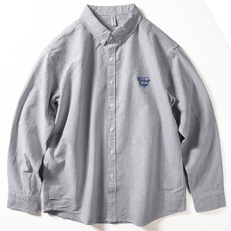Trendy Spring & Fall Long Sleeves Heart Embroider Casual Stripes Shirt